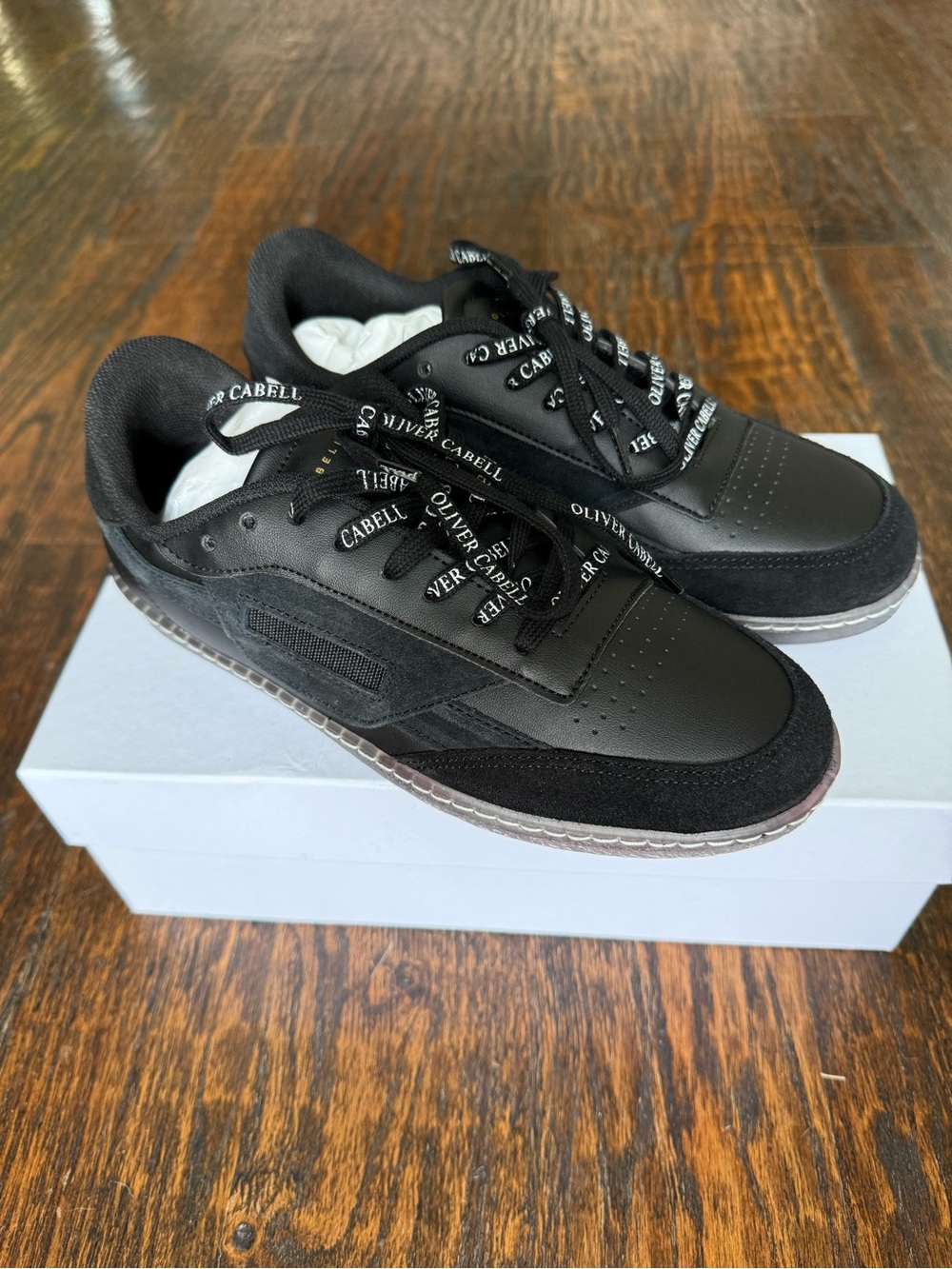 Oliver Cabell Men’s Black Low-Top Leather & Suede Sneakers